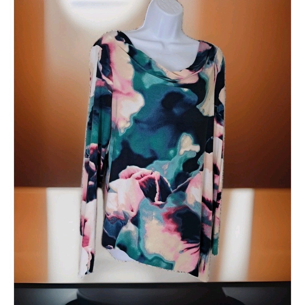 Simply Vera Wang Popover Top M Multicolor Cowl Neck Asymmetrical Hem Stretch NWT
